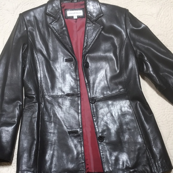 Charles Klein Black Leather Classic 3-Button Blazer Jacket size Small - Picture 9 of 14